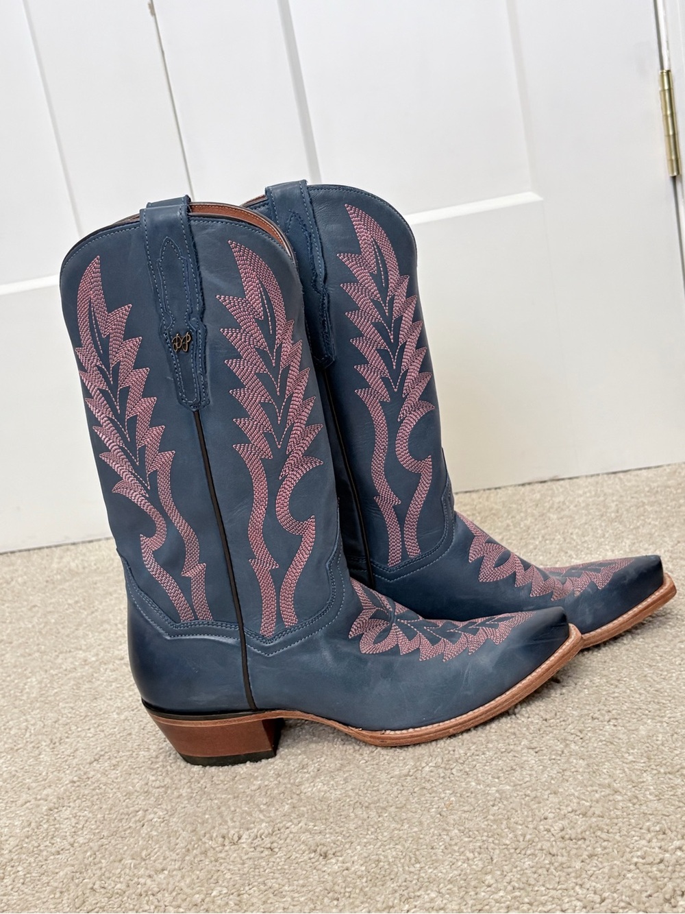 Blue Western Cowboy Boots with Pink Stitching women Dan Post